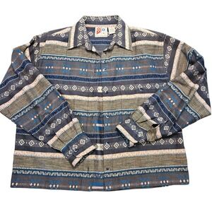 Vintage Citi Craze Boho Cotton Aztec Blue Boxy Button-Up‎ Shirt (90s Y2K) Size S
